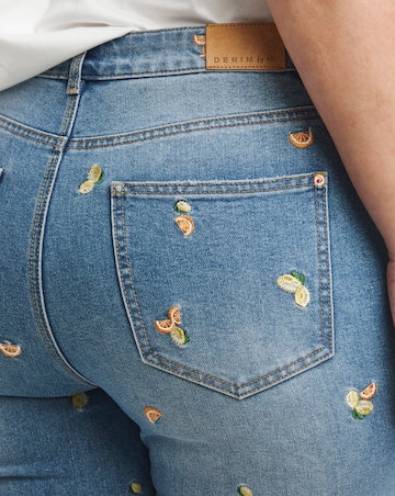 Simply Be Mid Blue Fruit Embroidered Slim Mom Jeans