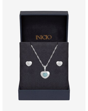 Inicio Sterling Silver Plated Satin Heart Set - Gift Box
