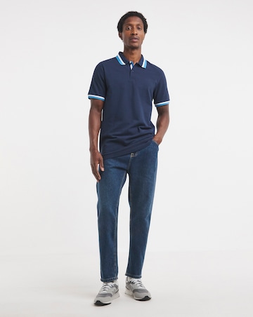 Tipped Pique Polo Long Length-Navy