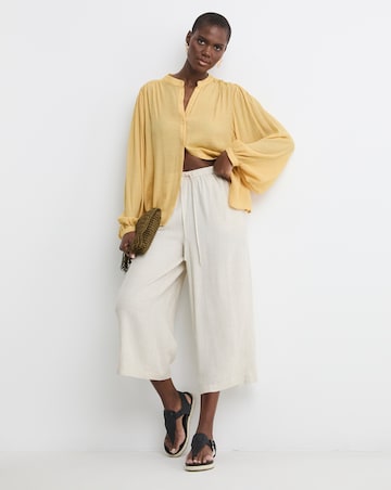 Stone Linen Mix Cropped Wide Leg Culottes