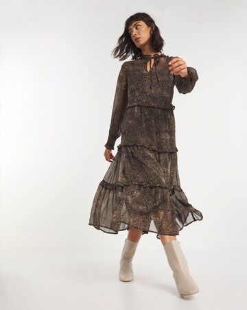 Animal Print Chiffon Tiered Smock Dress