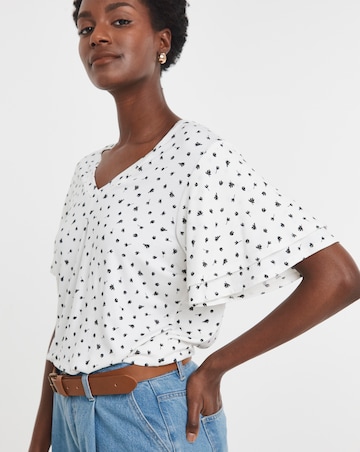 Double Angel Sleeve V Neck Top