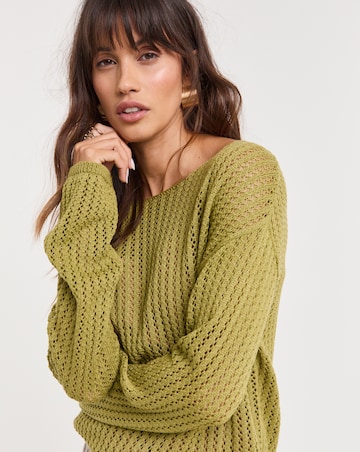 Green Long Sleeve Crochet Tunic