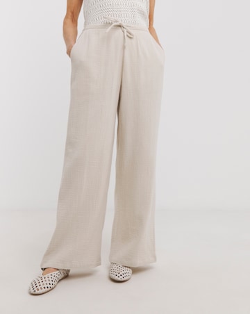 Pure Cotton Textured Pull On Wide Leg Trousers