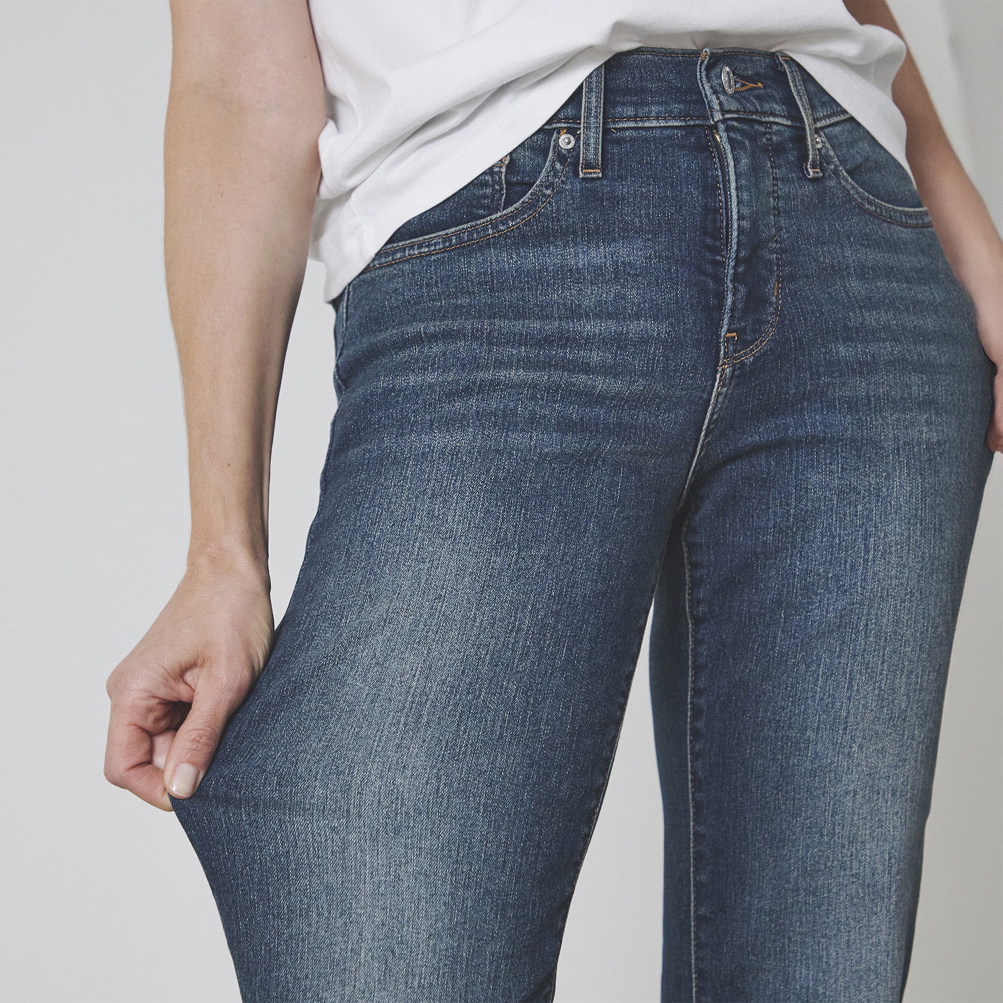 A lady wearing Levi's clothing.