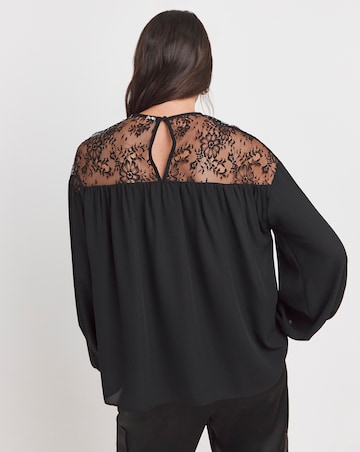 Womens Lace Insert Long Sleeve Blouse - Black
