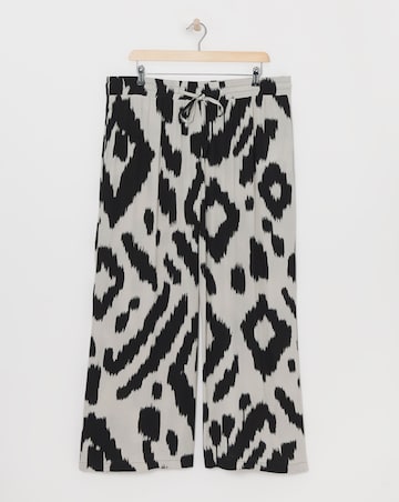 Printed Crinkle Shirred Waist Wide Leg Trousers