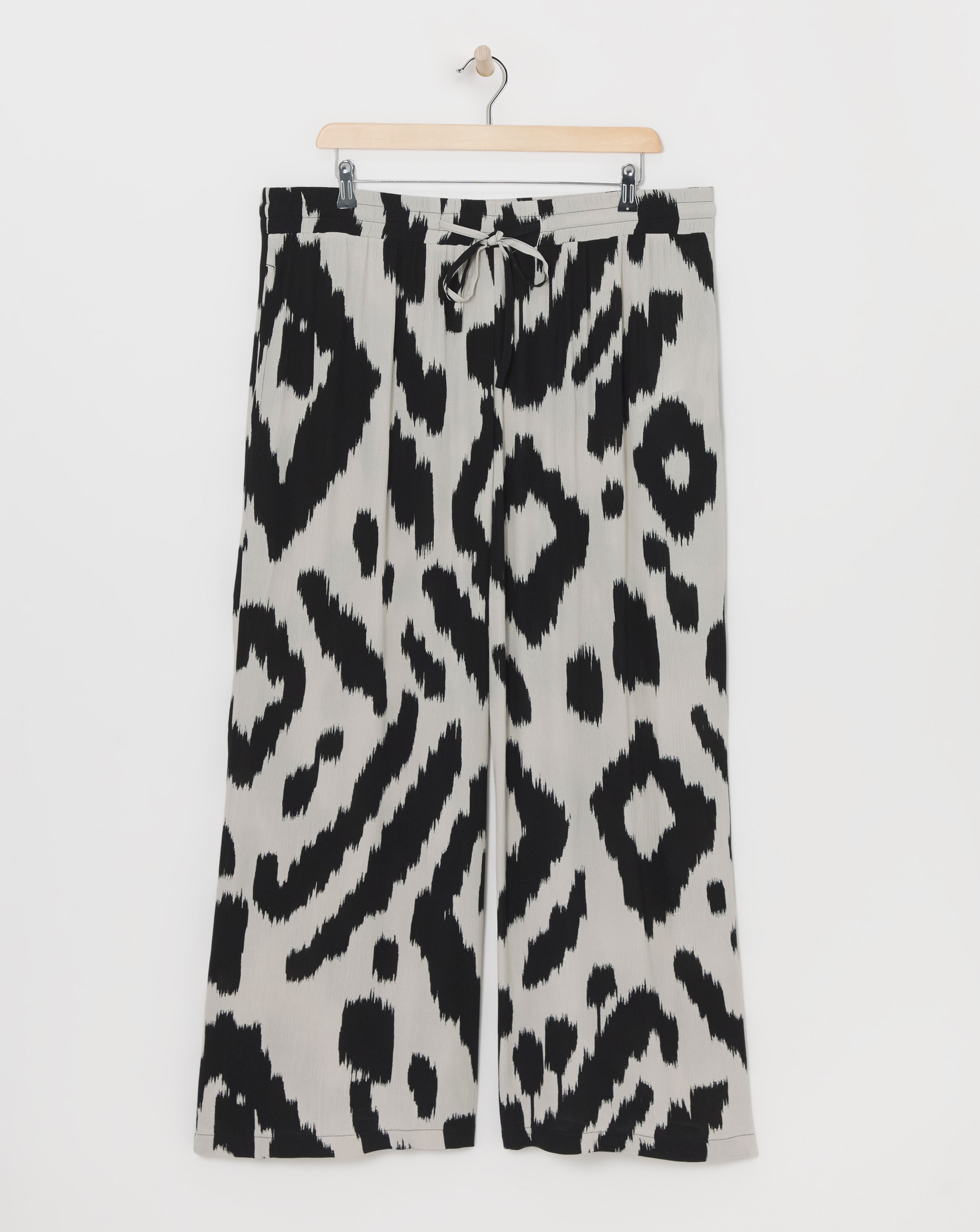 Printed Crinkle Shirred Waist Wide Leg Trousers