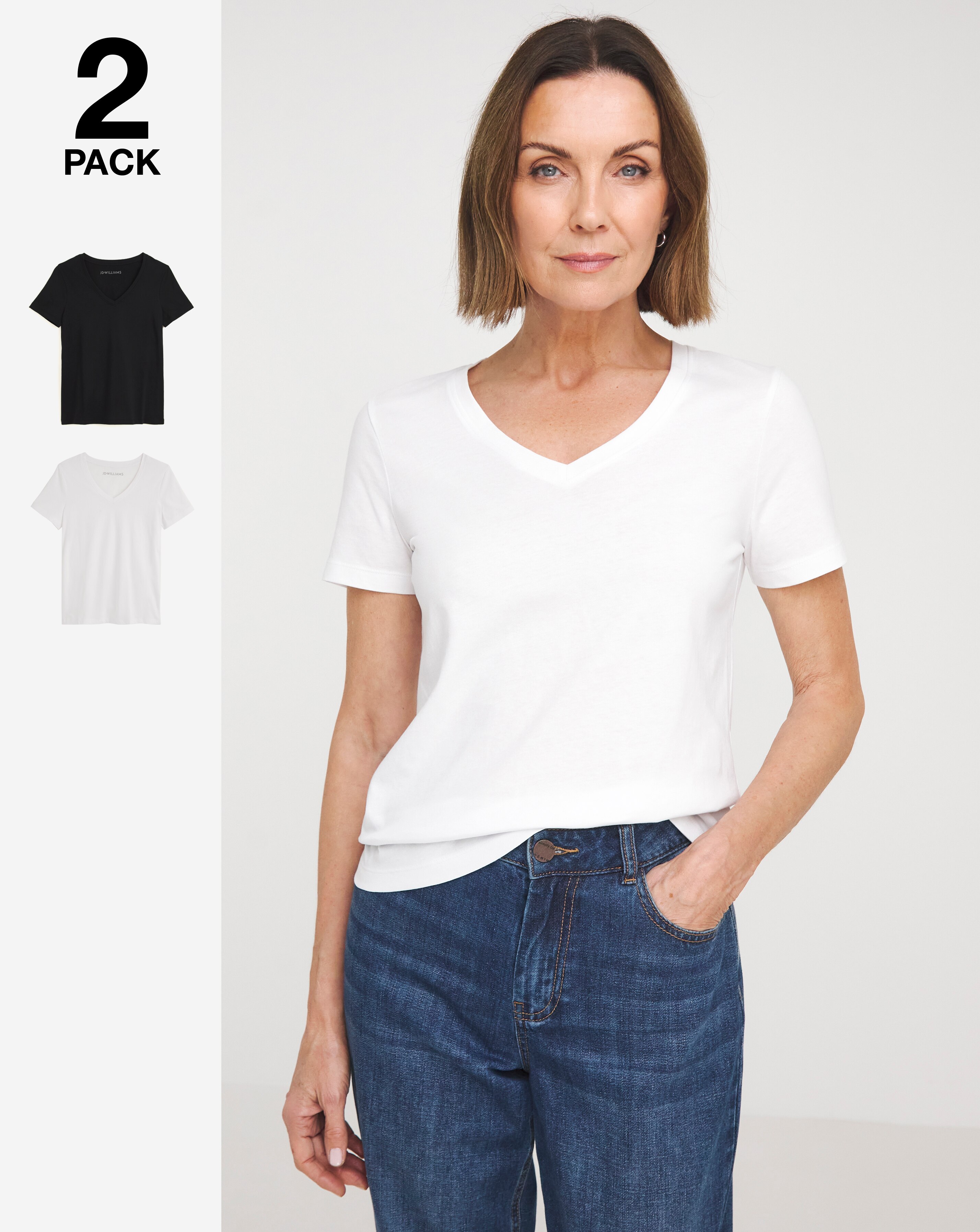 Pure Cotton 2 Pack V Neck Short Sleeve T-Shirt
