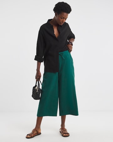 Pure Cotton Textured Cropped Wide Leg Culottes