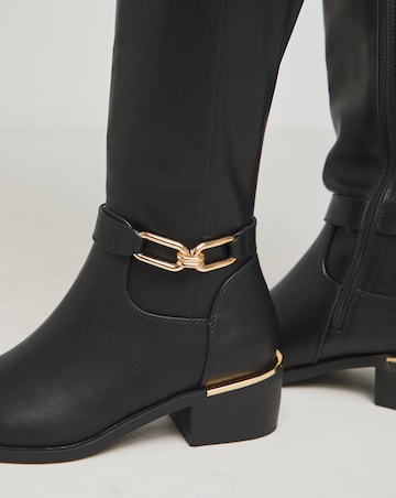 Heavenly Soles Ledger Knee Boots With Trim - Extra Wide Fit (EEE) & Curvy Calf