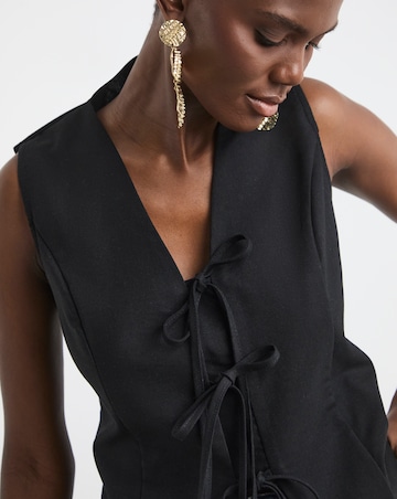 Black Tie Front Linen Mix Waistcoat