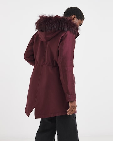 Burgundy Faux Fur Lined Parka Coat
