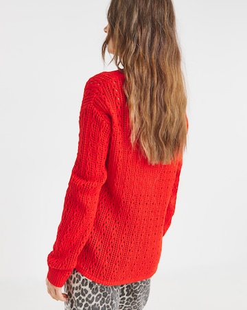 Pointelle All Over Stitch V Neck Jumper