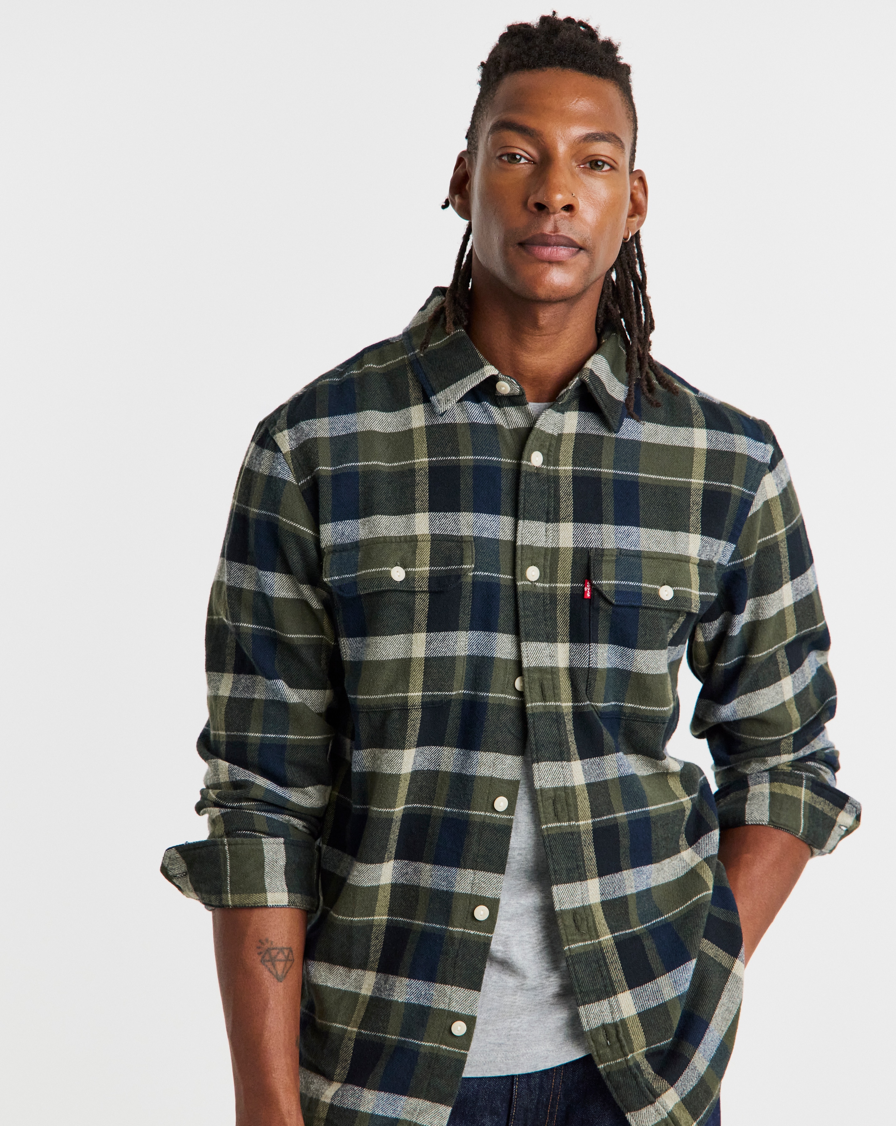 Levi's Jackson Worker Shirt - Green Plaid | JD Williams