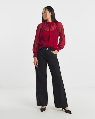 High Neck Chiffon Long Sleeve Blouse