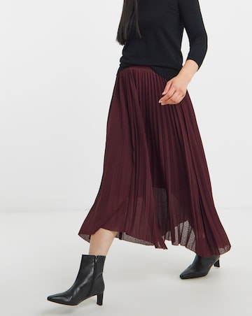 Burgundy Asymmetric Hem Jersey Midi Skirt
