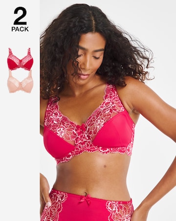 Pretty Secrets (2 Pack) Ella Lace Non Wired Full Cup Bras (C-F) Pink Multi