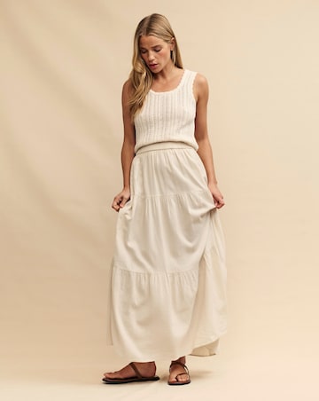 Nobody's Child Cream Linen-blend Tiered Maxi Skirt