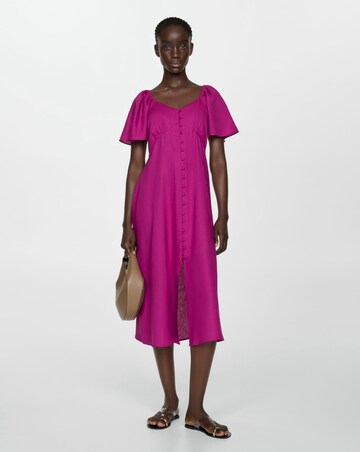 Mango Buttoned Linen Blend Midi Dress