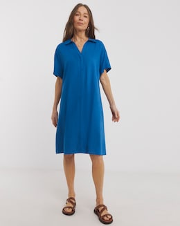 Linen Mix Collared Tunic Dress
