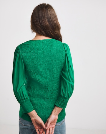 Green Shirred Back Top