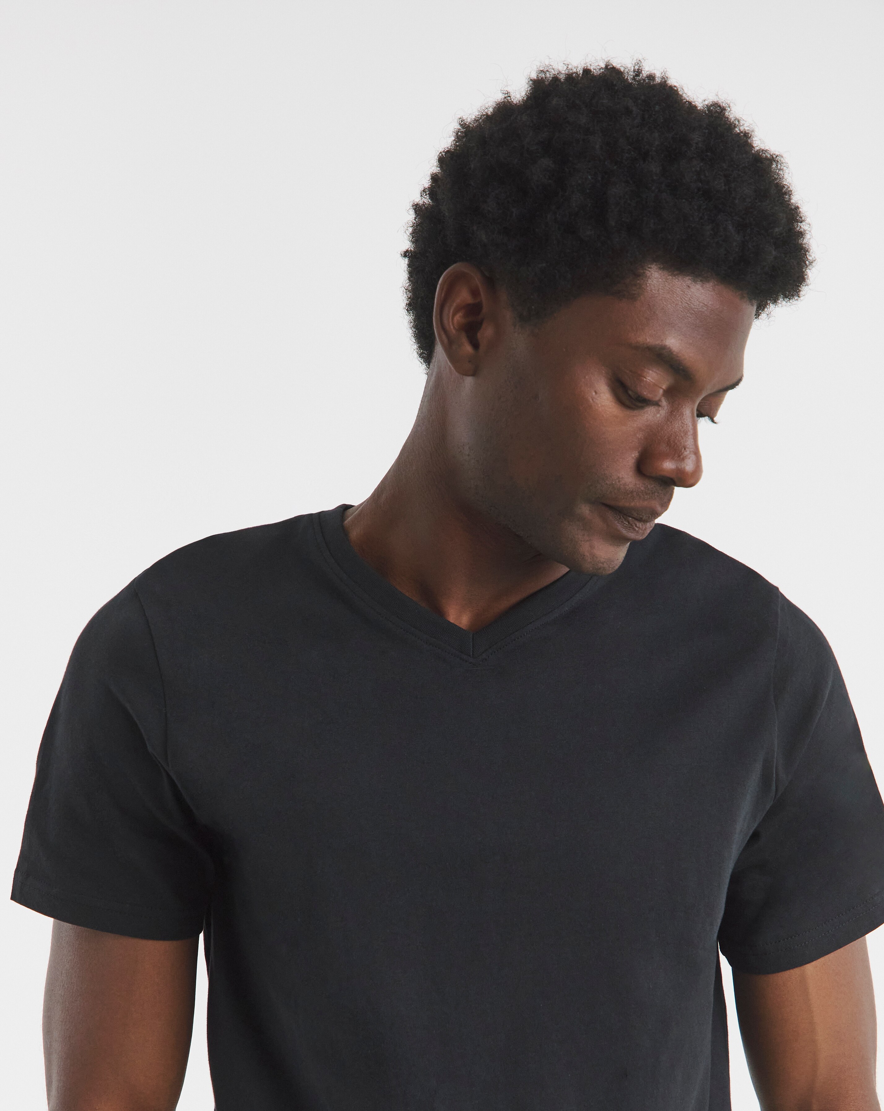 Pure Cotton V-Neck T-Shirt- Black