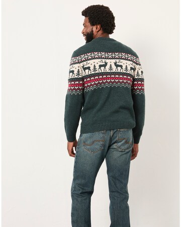 FatFace Reindeer Christmas Jumper (Regular & Tall) - Green