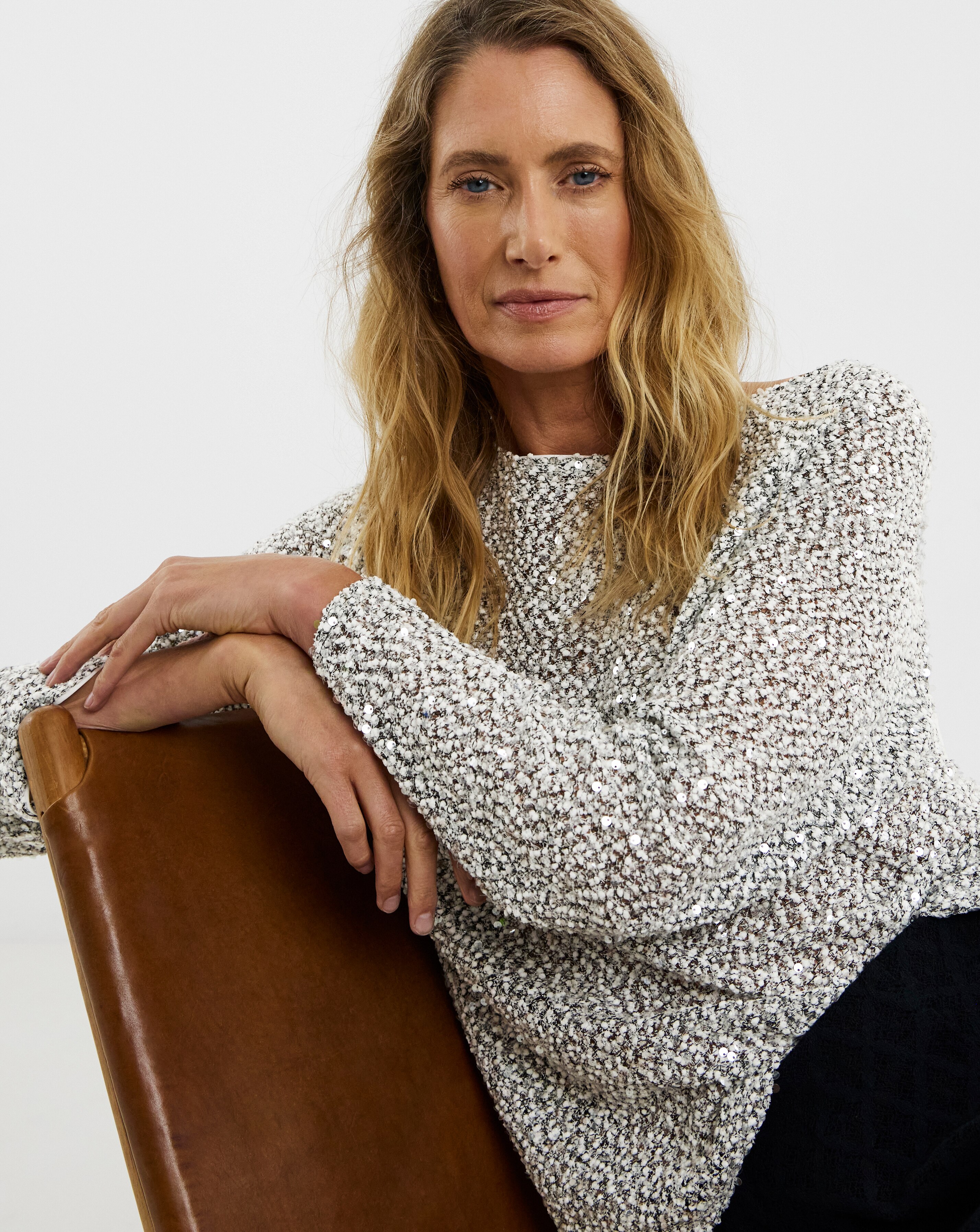 Mono Sequin Popcorn Slouch Top