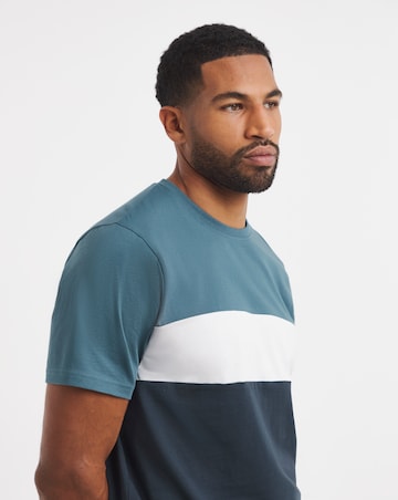 Colour Block Crew Neck T-Shirt Long - Navy