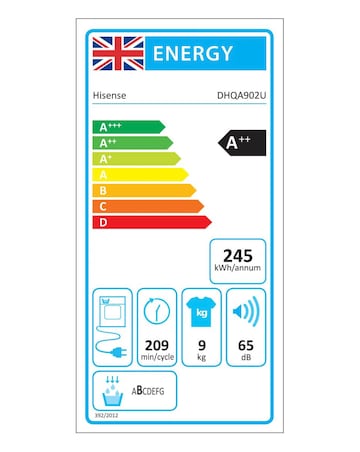 Hisense DHQA902U 9kg Heat Pump Dryer, A++ rated
