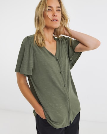 Button Front Angel Sleeve Top