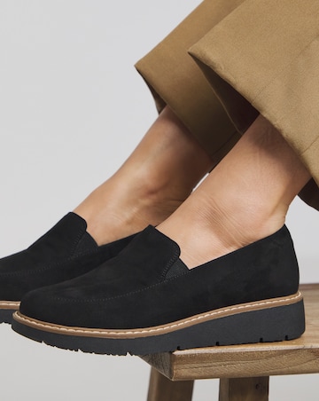 Heavenly Soles Rylee Low Wedge Slipper Cut Plain Loafer - Wide Fit (E)