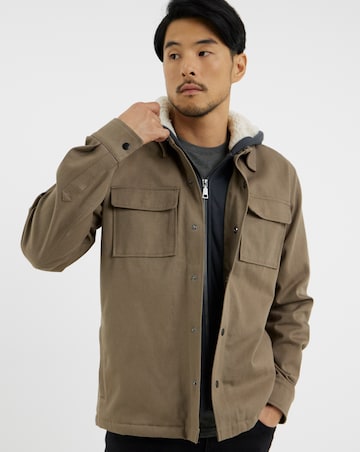 Hooded Borg Lined Twill Overshirt