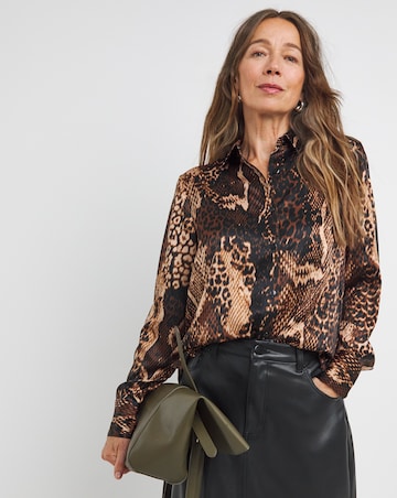 Womens Classic Satin Long Sleeve Shirt - Snake Print