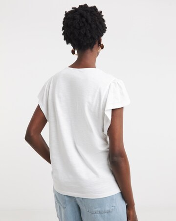 Pure Cotton Broderie Trim Frill Sleeve Top