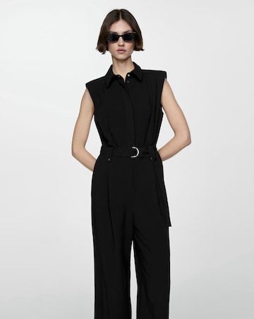 Mango Linen Blend Belted Jumpsuit
