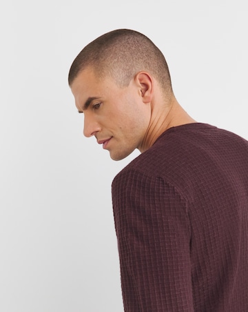 Burgundy Grid Soft Touch Crew Neck Jumper