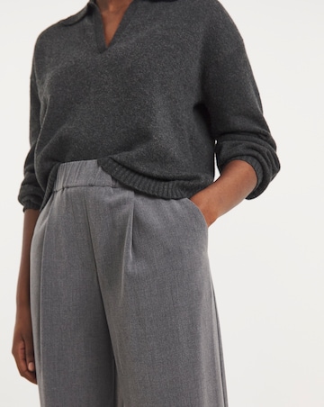Grey Tailored Elastic Waist Wide Trousers