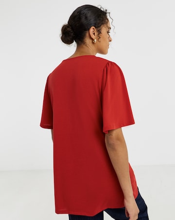 Red V-Neck Angel Sleeve Top