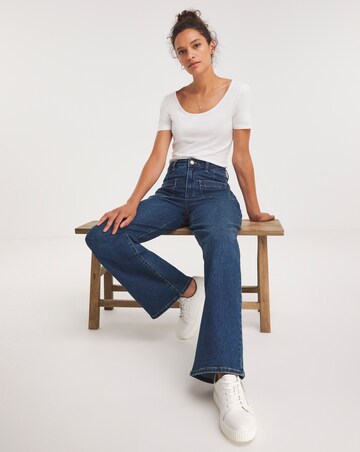 Mid Blue Pocket Front Wide Leg Jeans