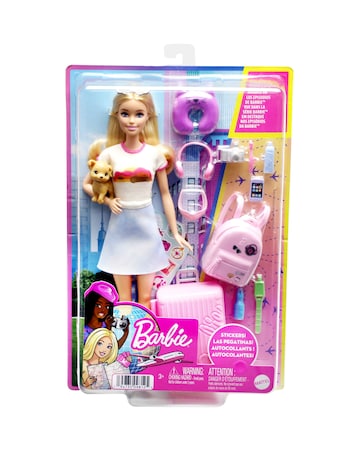 Barbie Malibu Travel Playset with Puppy and 10 Accessories