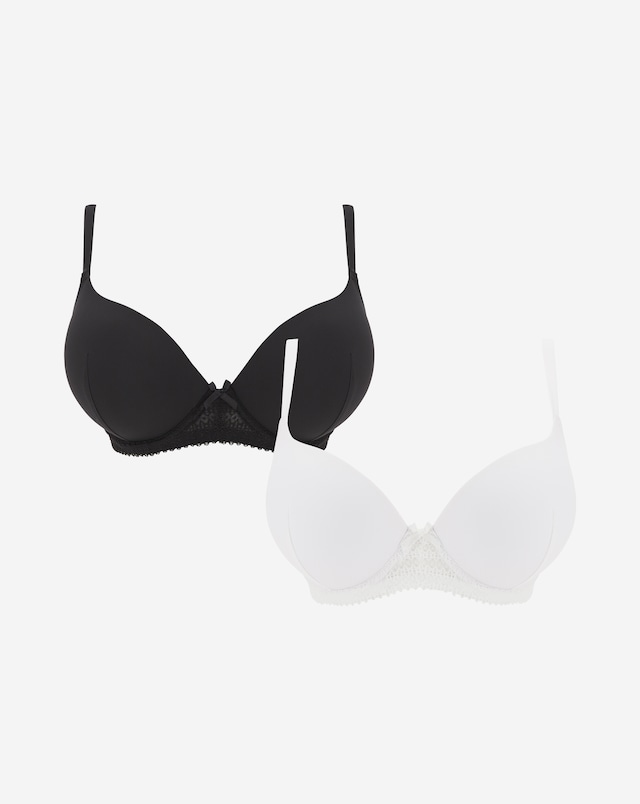 Pretty Secrets (2 Pack) Moulded Plunge Bras (B-F) Black/White