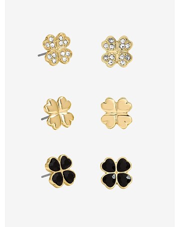 Mood Gold & Jet Crystal Clover Stud Earrings - Pack of 3