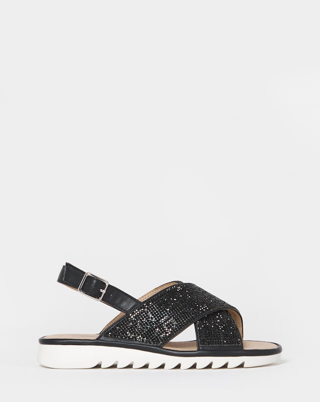 Cushion Walk Black Shimmer Sparkle Strap Slingbacks - Extra Wide Fit (EEE)
