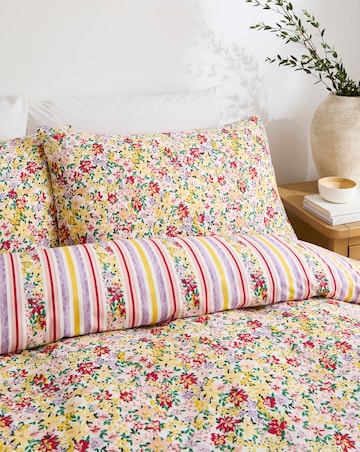 Emmie Floral Stripe Cotton Blend Reversible Duvet Cover Set