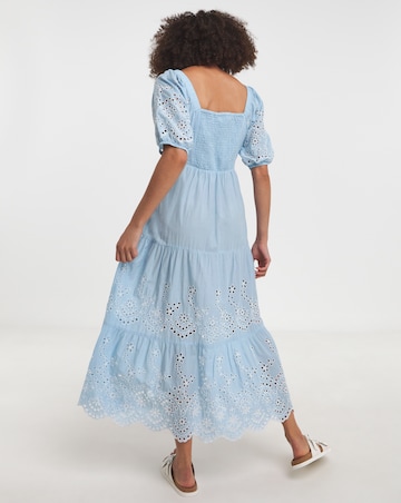 Broderie Tiered Dress With Puff Sleeves