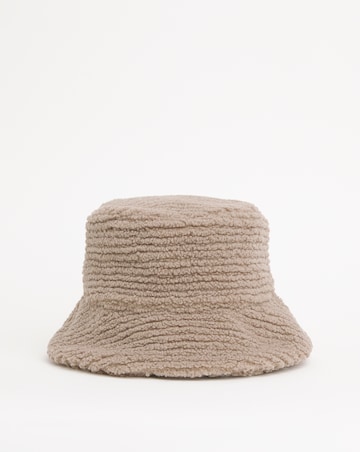 Beige Borg Bucket Hat