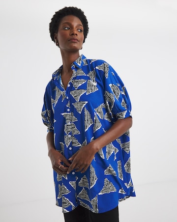 Womens Printed Oversized Blouse - Blue Abstract