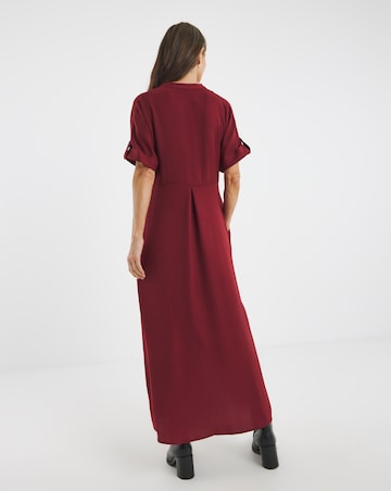 Collarless Placket Detail Smock Dress